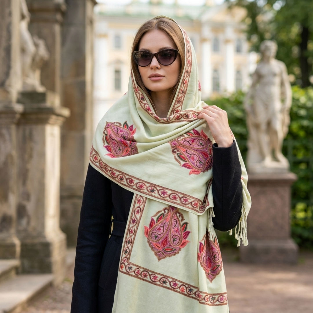 Large Paisley Embroidery Scarf Wrap